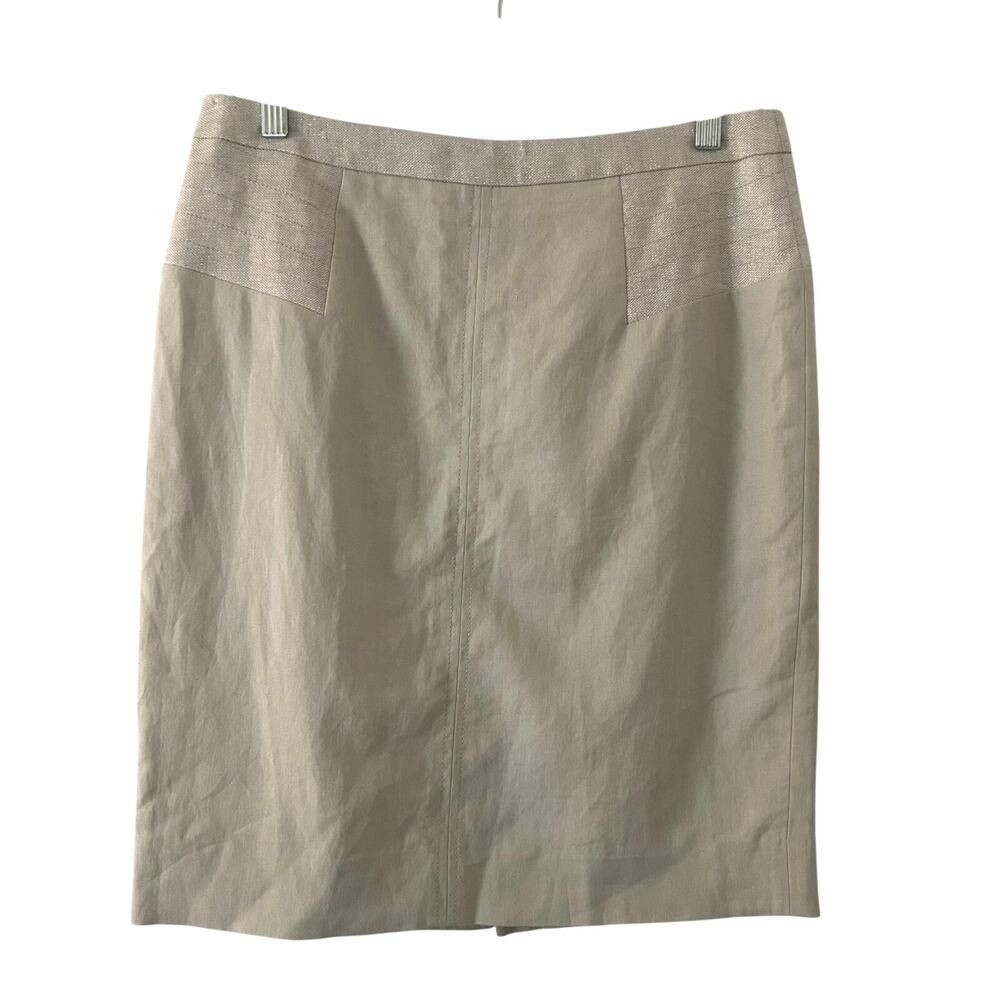 Comptoir Des Cotonniers Linen Blend Metallic Detail Khaki Pencil Skirt S Small